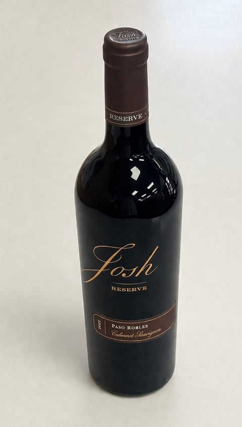 Fosh Reserve Cabernet Sauvignon wine bottle from Paso Robles with dark glass and brown foil capsule